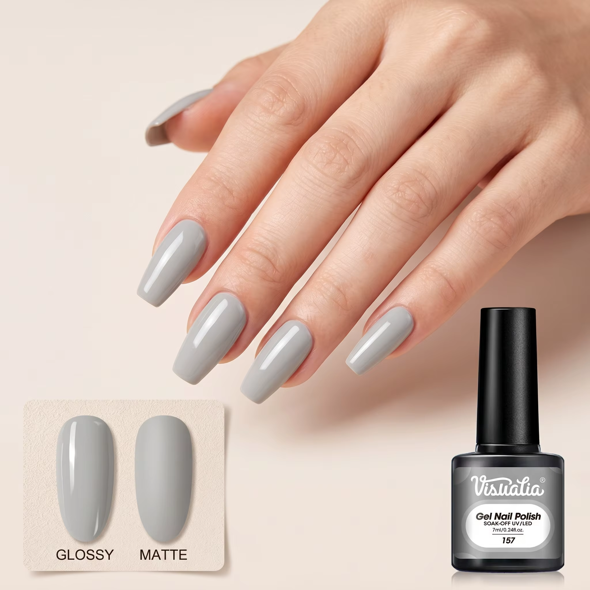 Vernis à ongles en gel gris, couleur longue durée et vibrante, adapté au nail art DIY, idéal pour la