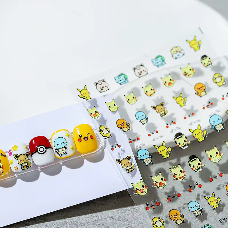 Miniso Nouveaux autocollants pour ongles Pokémon en relief 5D Personnage d'anime Charmander Pikachu