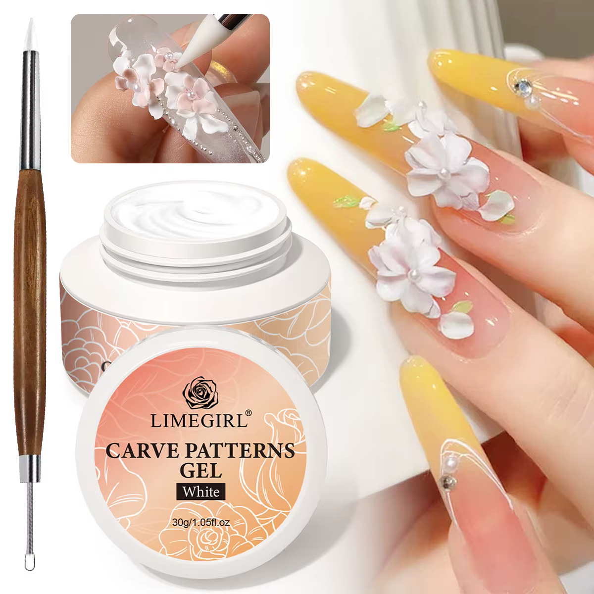 LIMEGIRL 30g Gel Solide Antiadhésif à Motifs Sculptés à la Main avec Stylo de Sculpture pour Modélis