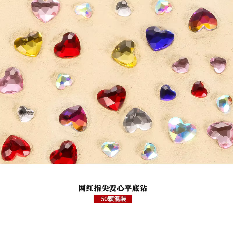 Mélange de diamants d'amour, 100 pièces, accessoires pour ongles en verre irrégulier à fond plat, ve