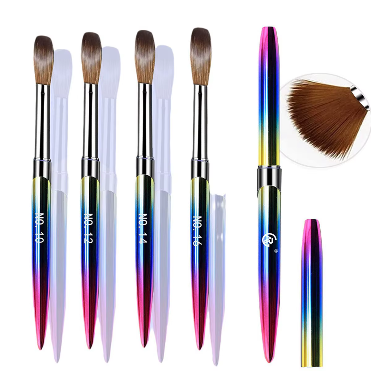 Stylo brosse à ongles en acrylique No.10/12/14/16 20-26mm, pour Application acrylique, Extension pro