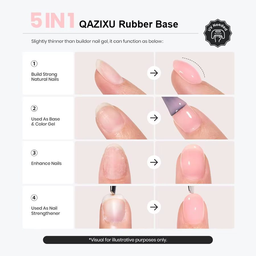 QAZIXU 8ml Gel de Base Caoutchouc pour Ongles, Lot de 6 Couleurs Rose Gelée Couleur Naturelle Semi-P