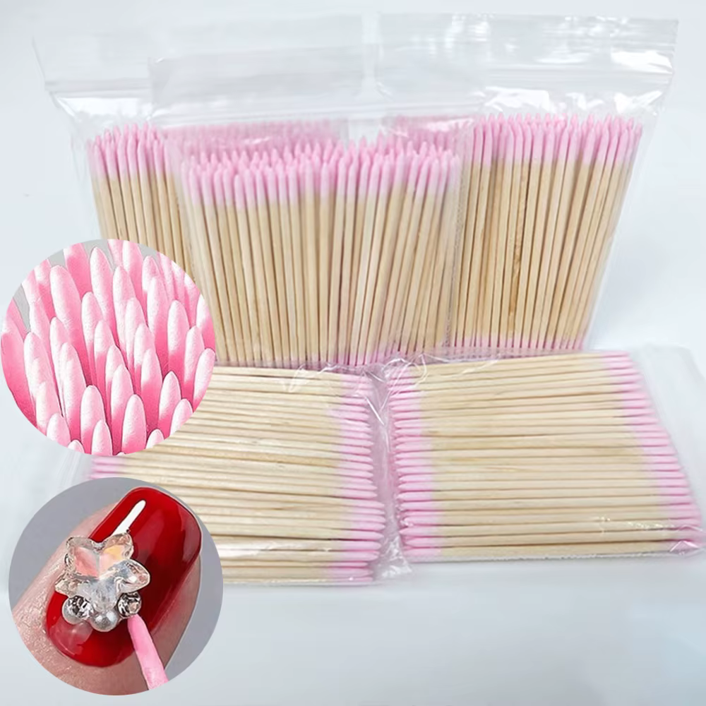 400 pièces rose Double tête Nail Art cuticule poussoir dissolvant 7CM Orange bois bâtons coton-tige 