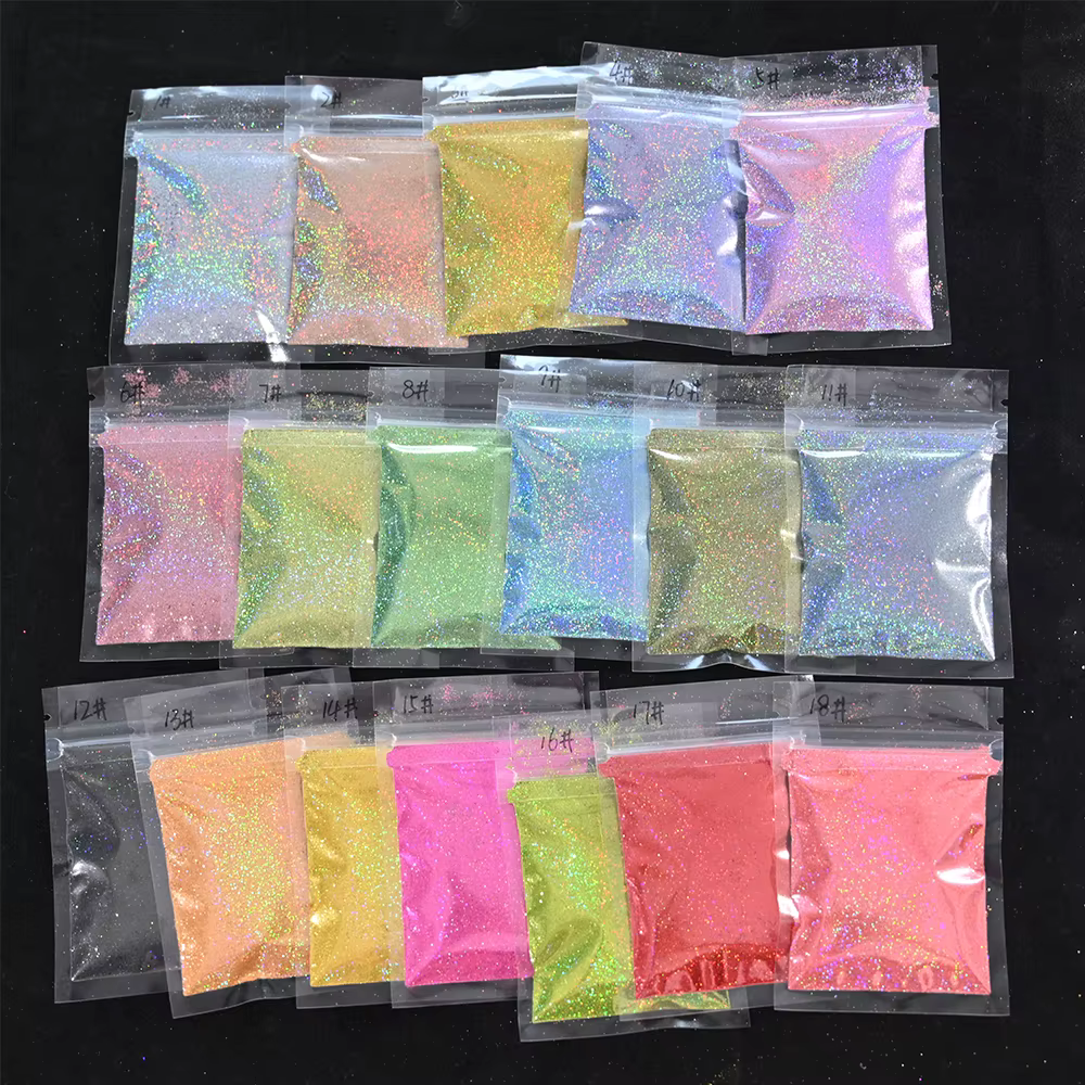 Paillettes holographiques Laser arc-en-ciel pour ongles, 0.2MM, poudre scintillante pour ongles, 10G