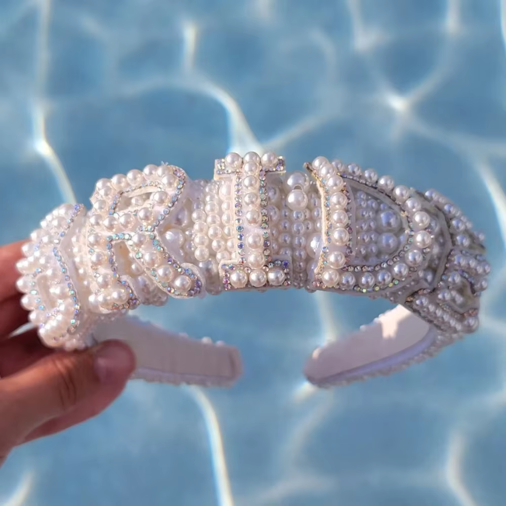 Bandeau de mariée en perles, accessoires de cheveux de mariage pour mariée, fête prénuptiale, enterr