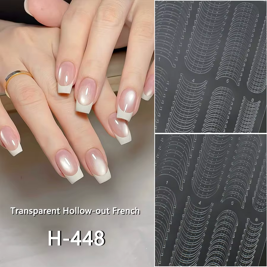 Autocollants de manucure française pleine grandeur avec points adhésifs, pointes d'ongles, lignes au