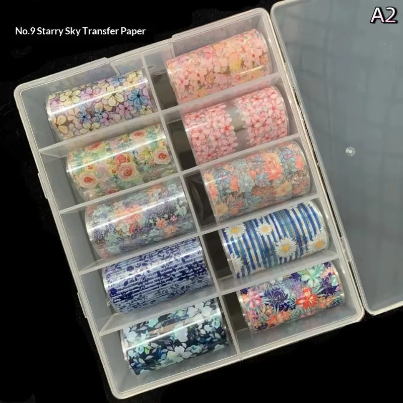 Papier de transfert pour ongles, 10 rouleaux, motifs floraux roses et papillons, pour nail art créat