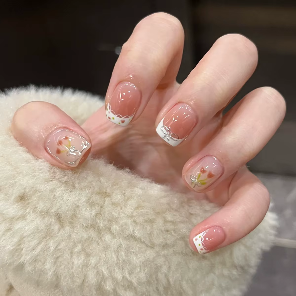 Faux ongles français détachables à pression courte, strass Y2k, avec colle, pour Ballet, doux et Coo