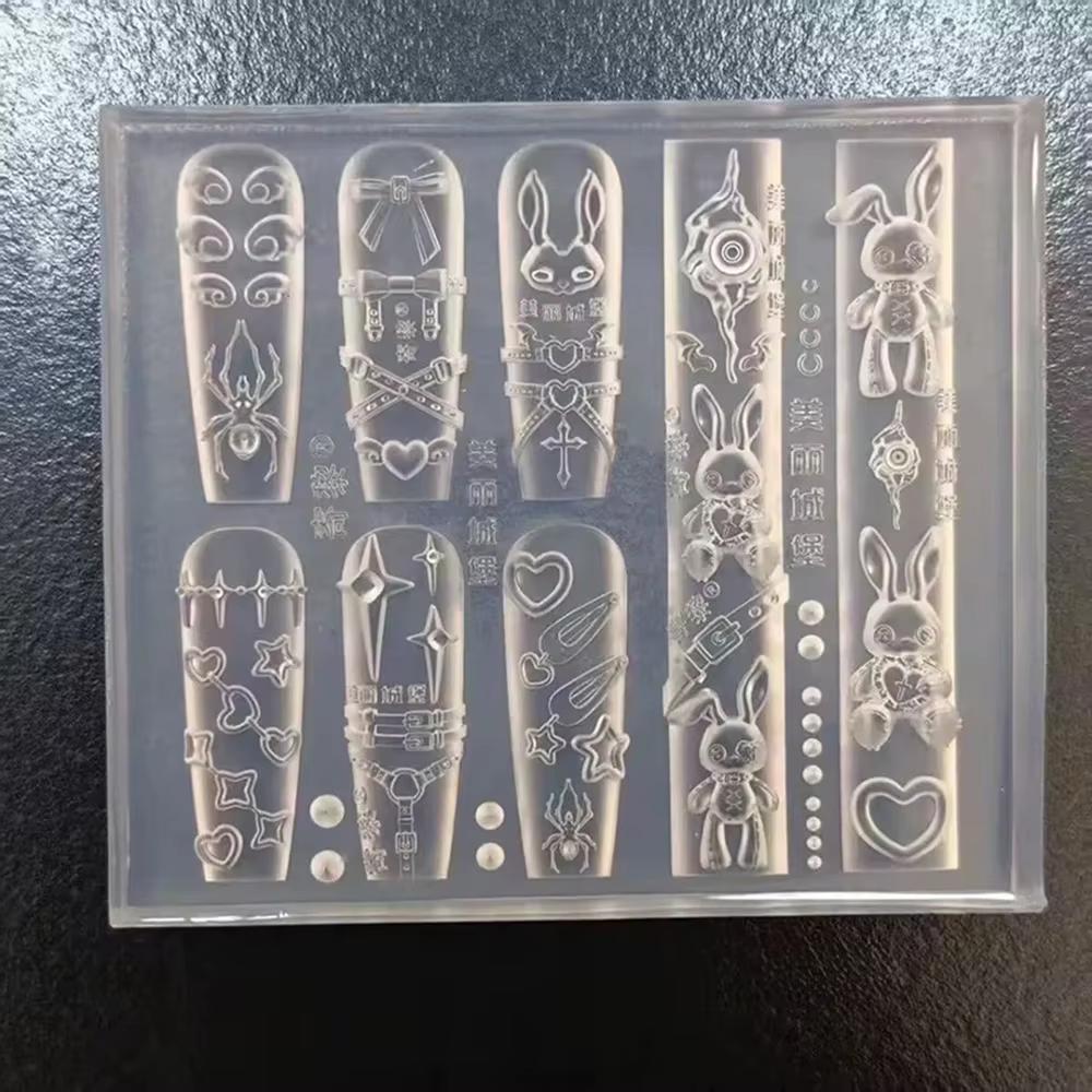 Moule à ongles Y2K Punk Lapin pour Breloques DIY, Outils à ongles transparents amusants avec motifs 