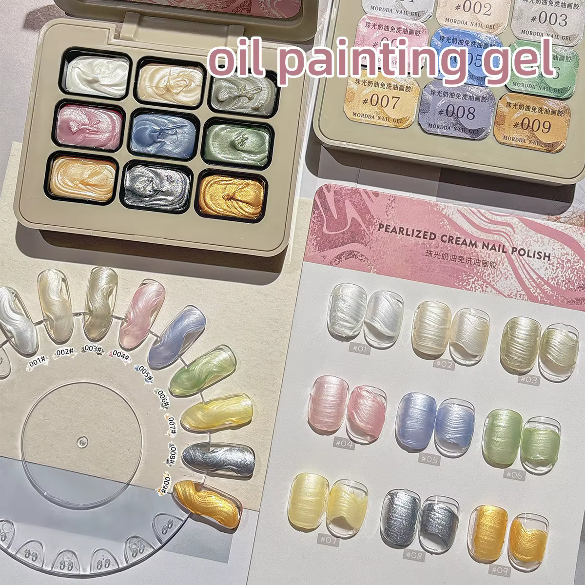 9 grilles crème nacrée peinture à l'huile Gel solide Nail Art Pigment conceptions pour manucure bric