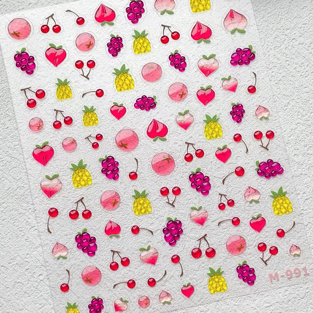 Autocollant 5D gelée pomme rouge pour Nail Art, tranche de pomme de dessin animé, fruits Kawaii, dou