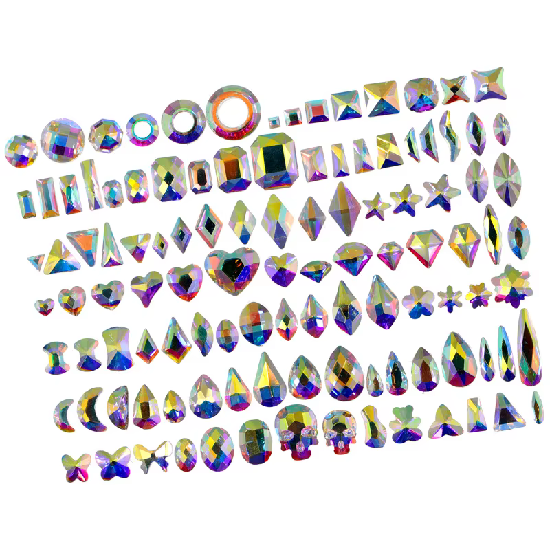 Strass cristal AB en grilles, 40 pièces, multi-formes, dos plat, Nail Art, gemme