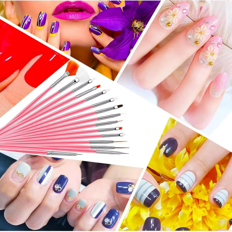 Ensemble de pinceaux à ongles professionnels, fournitures pour ongles, acrylique, gel UV, dessin, po