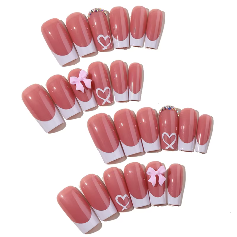 24 pièces nœuds nus embellis à pression sur les ongles, couverture complète, pointe française moyenn