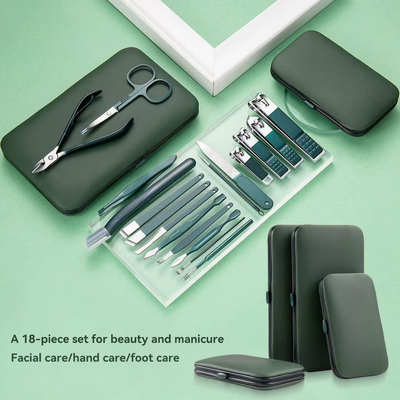 Ensemble de coupe-ongles, coupe-ongles pour la maison, ensemble de 18 pièces vert foncé, outils de p