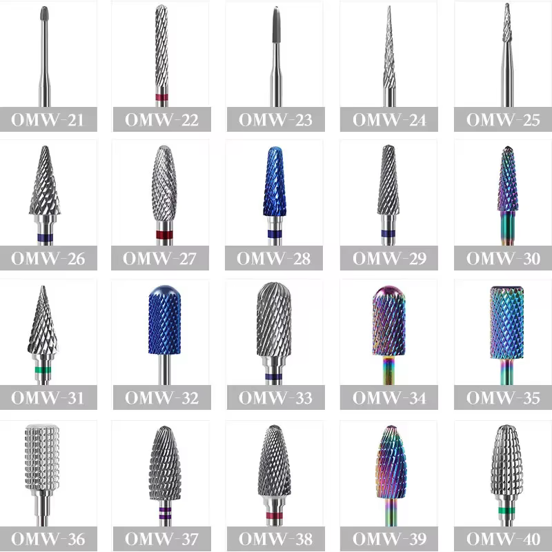 20 Types de foret à ongles en carbure de tungstène bleu arc-en-ciel, fraises à ongles électriques po