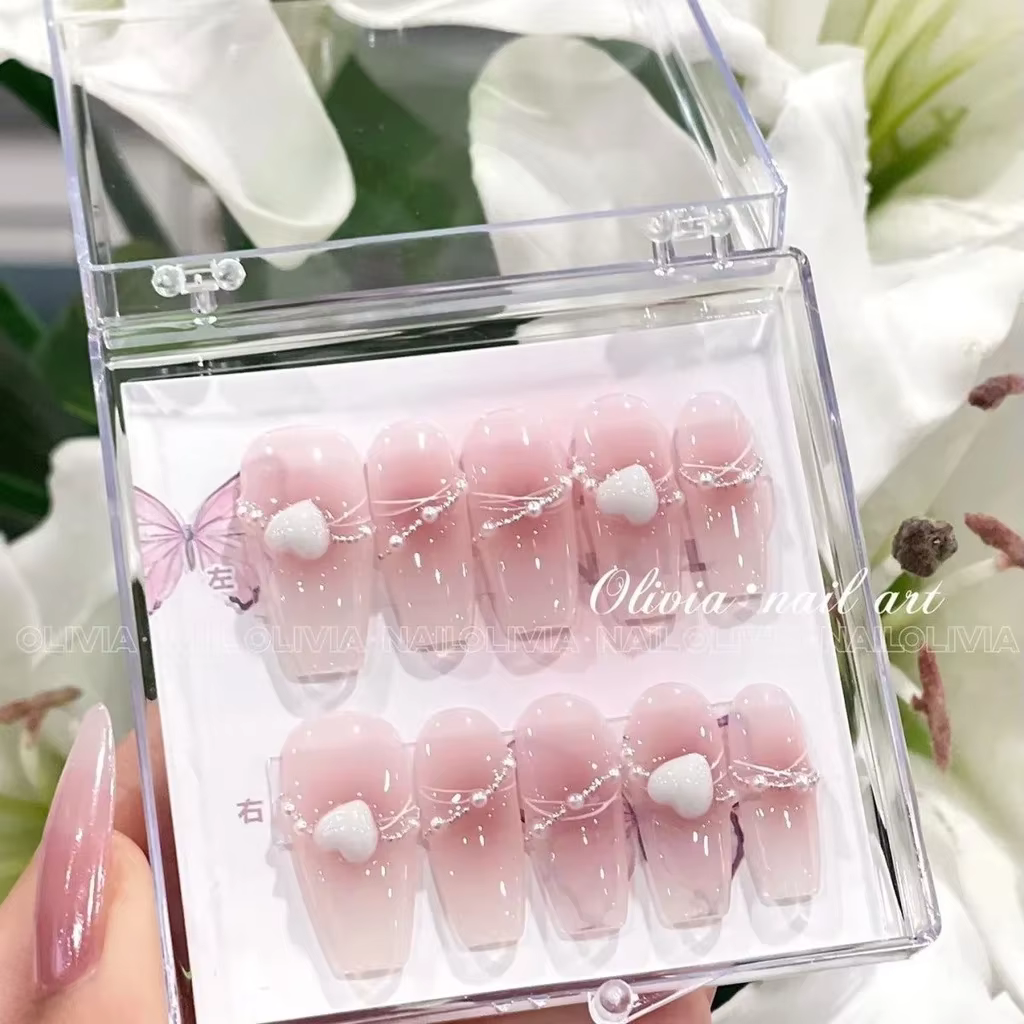 Rose Swoosh main porter ongles Ins Style perle amour Blush ongles mignon amour faux ongles fille cad