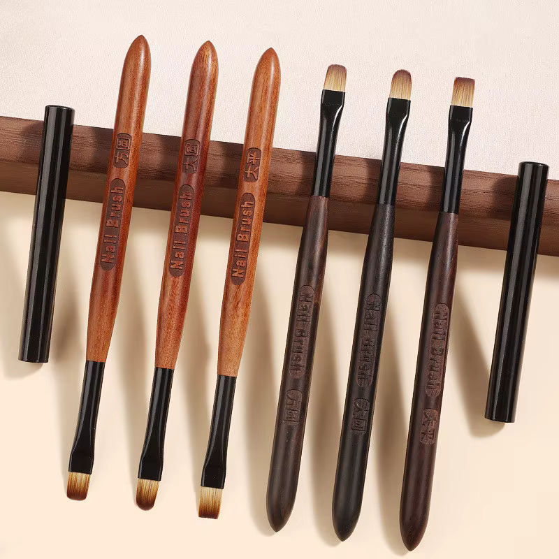 Stylo brosse à ongles en acrylique, pour poudre de manucure, manche rond en bois, outils de brosses 