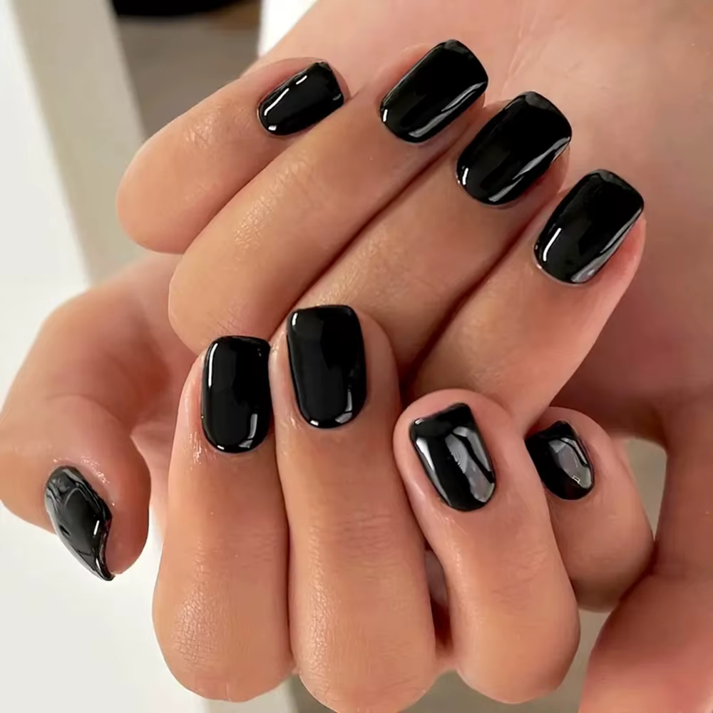 ARTAUG 24 pièces presse moyenne sur les ongles carré noir haute Saturation ongles breloques presse s