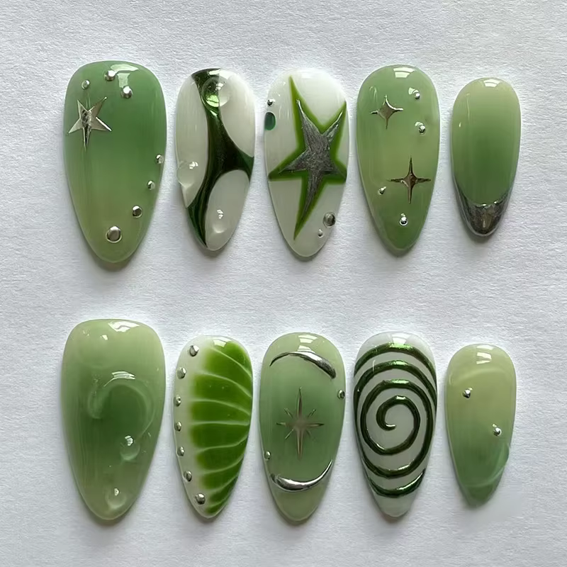 24 faux ongles en amande avec nœud et perles, design mignon pour filles, ongles à presser roses, fau