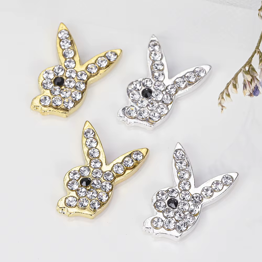 Breloques de luxe pour ongles, alliage d'or, lapin, paillettes, diamant, strass, cristal, pour brico