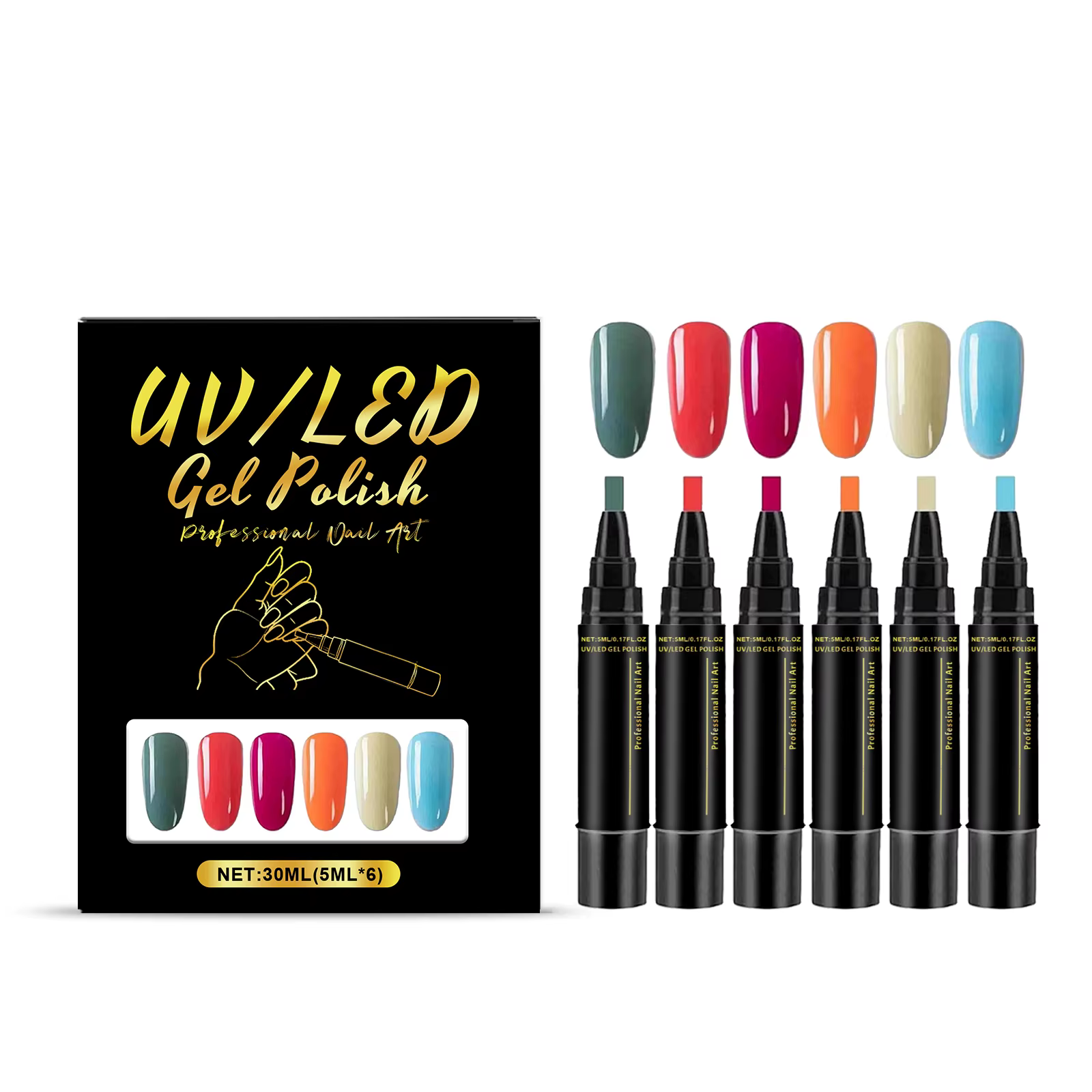 Stylos pour nail art DIY 6 couleurs, haute pigmentation, design de manucure DIY, vernis à ongles sûr