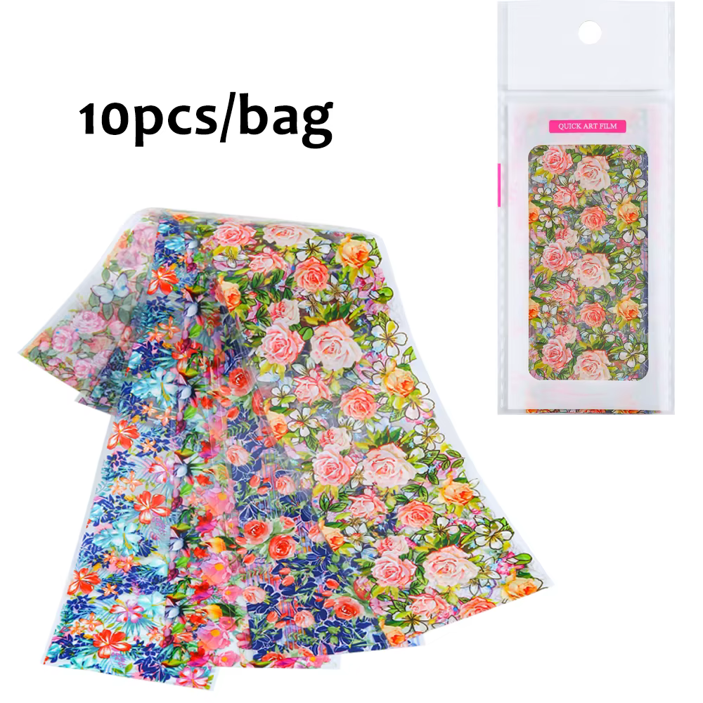 Papier de transfert pour nail art floral de printemps, pétales et feuilles, décorations mignonnes et