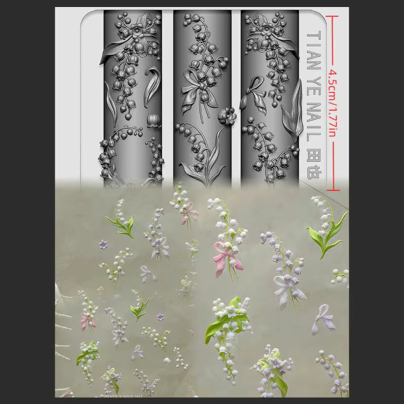 Série de fleurs, moule à ongles incurvé 3D, lys de la vallée, fleur de lotus, modèles d'ongles DIY h