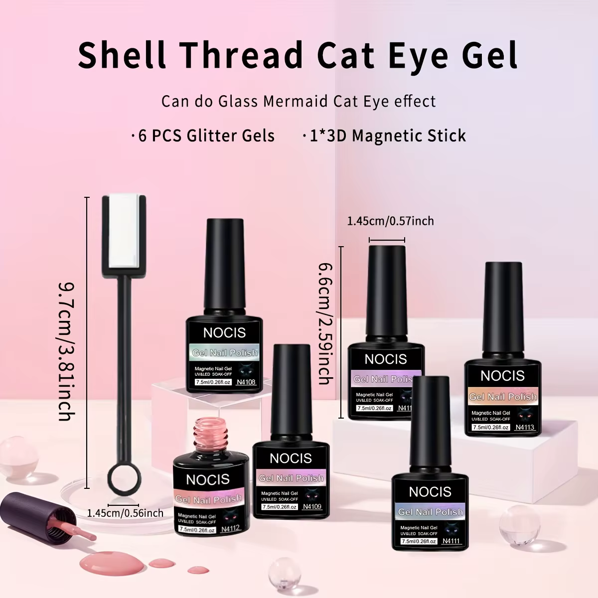 Kit de vernis à ongles gel effet œil de chat - 6 couleurs 0,26 oz, gel caméléon vert et violet sirèn