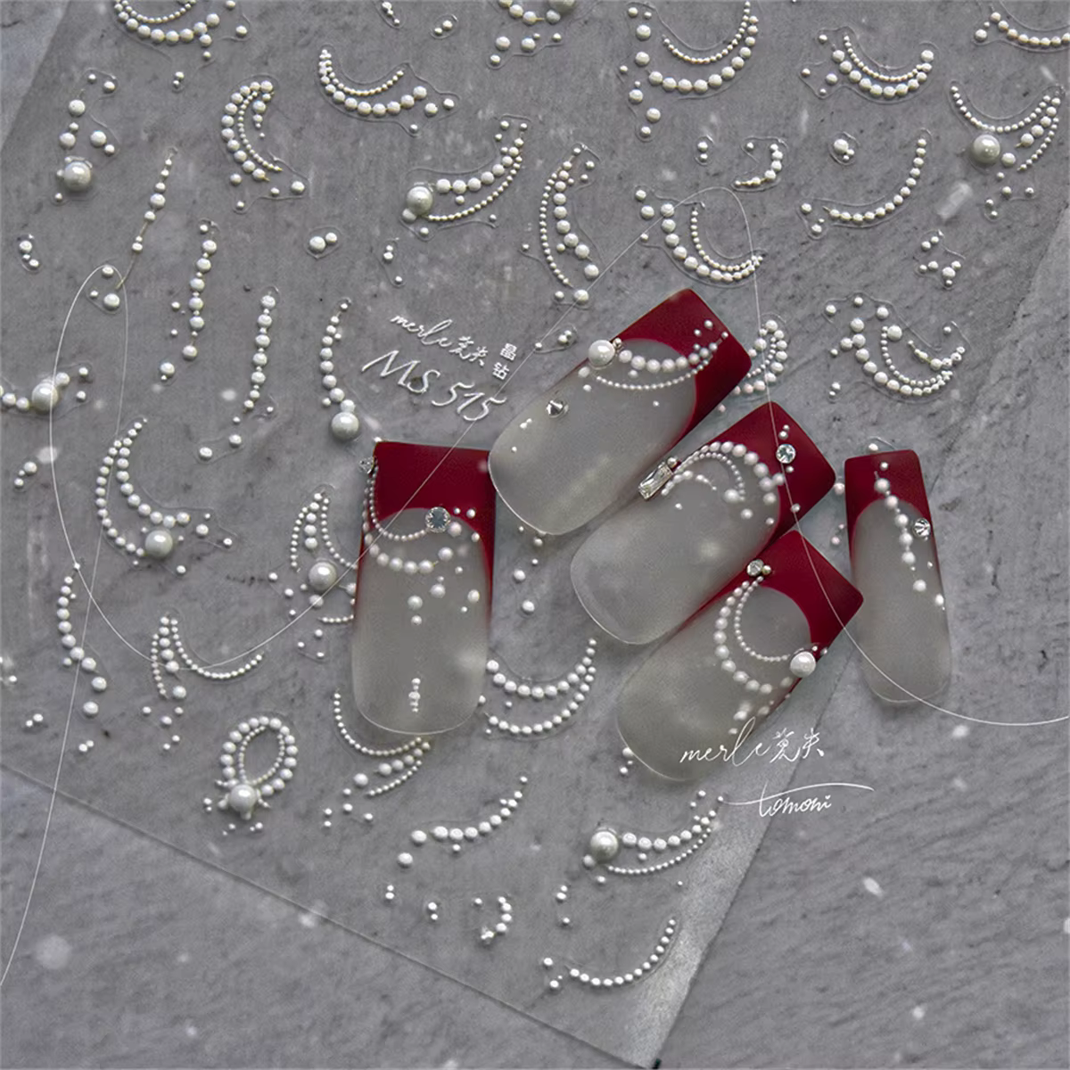 Autocollants pour ongles, 1 pièce, blanc, perle, dentelle, vague, lignes, nail art, élégant, exquis,