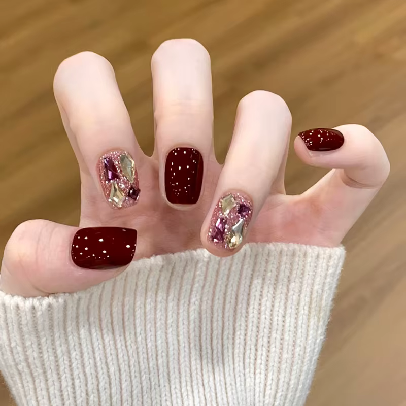 Faux ongles français détachables à pression courte, strass Y2k, avec colle, pour Ballet, doux et Coo