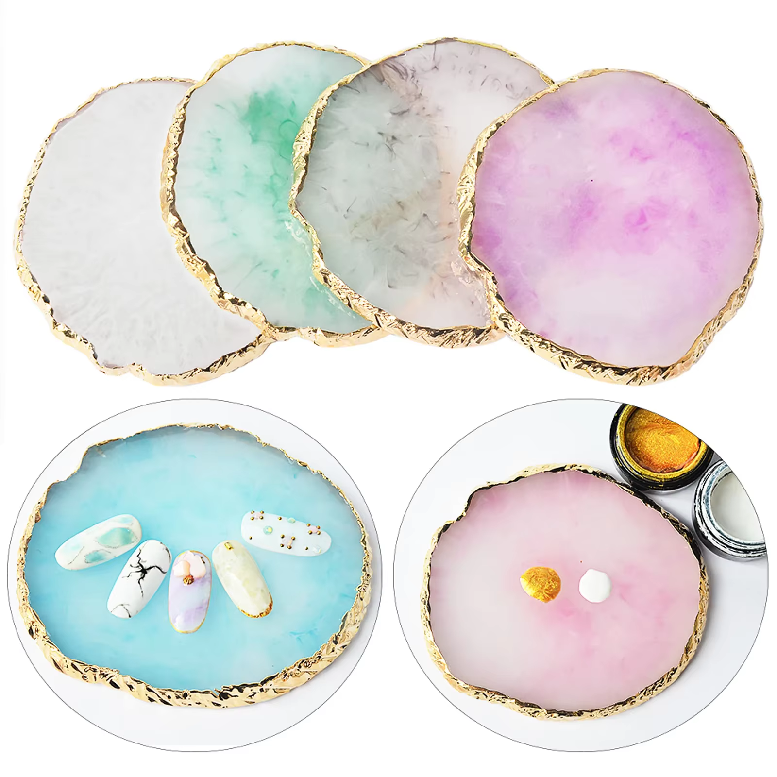 Palette ronde en résine d'agate et pierre pour Nail Art, faux ongles, mélange de couleurs, dessin, v