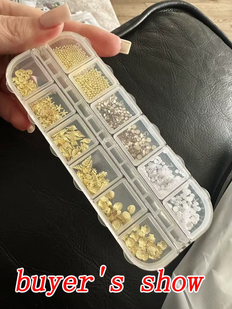 12 grilles 3D or océan Rivet breloques pour ongles mixte hippocampe/étoile de mer/perle de conque/Mi