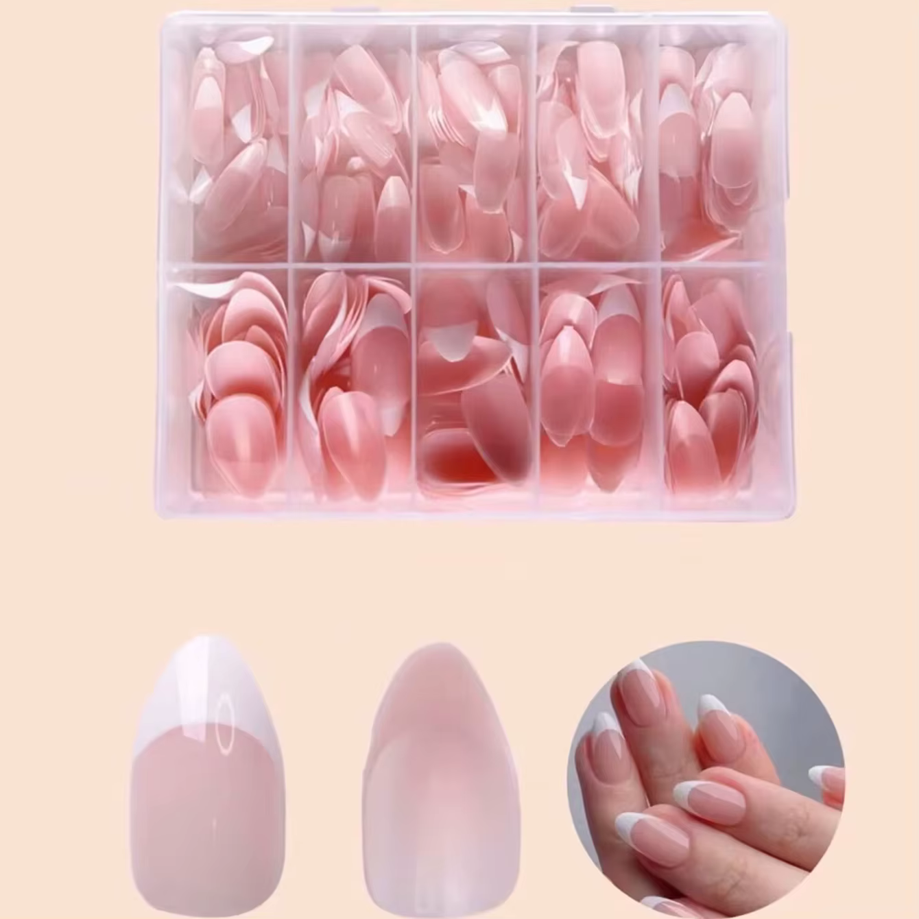Faux ongles français blanc amande pour femmes et filles, parfait pour 03chic ou fête Billy, 120 pièc