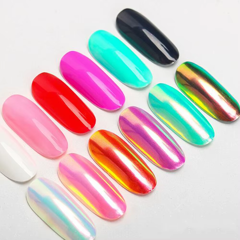 Poudre de vernis à ongles chromé, blanc perle, sirène, aurore, métallique, néon, arc-en-ciel, poussi