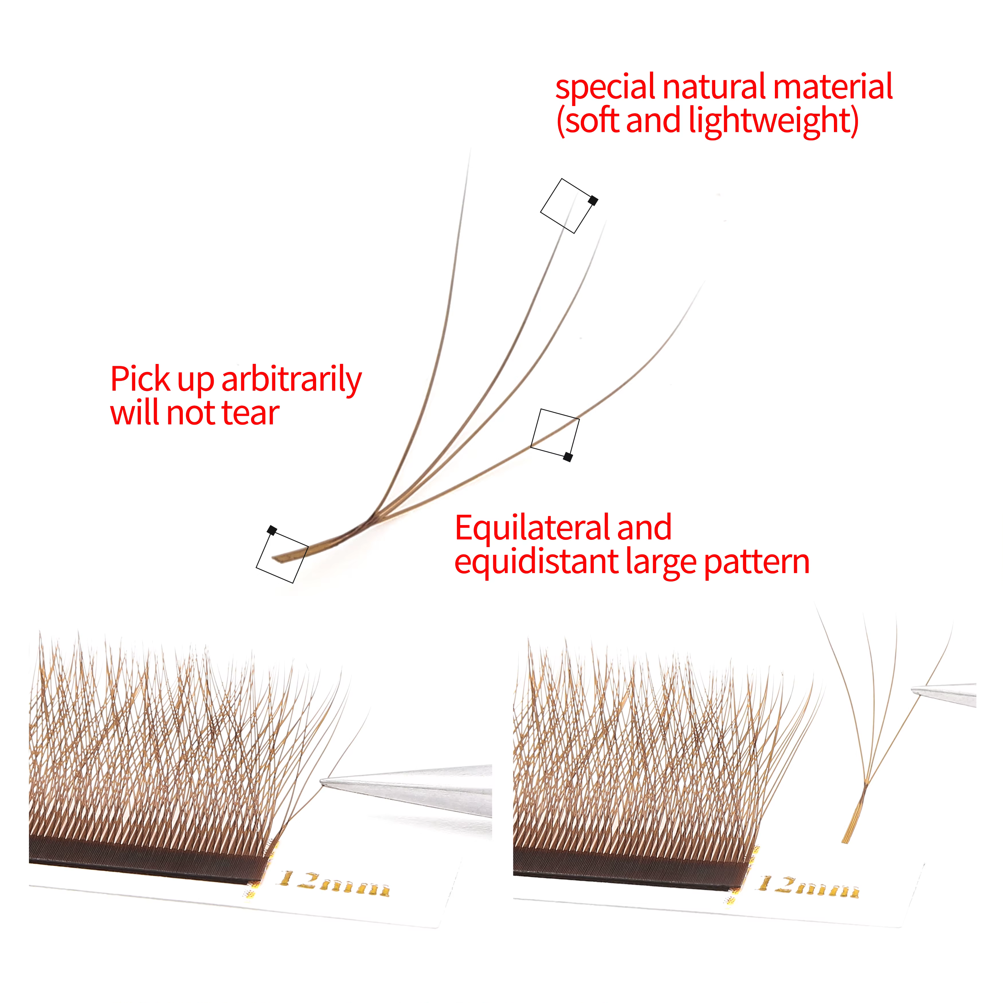 XIUSUZAKI brun 4D Extensions de cils en forme de W cils individuels de haute qualité floraison autom