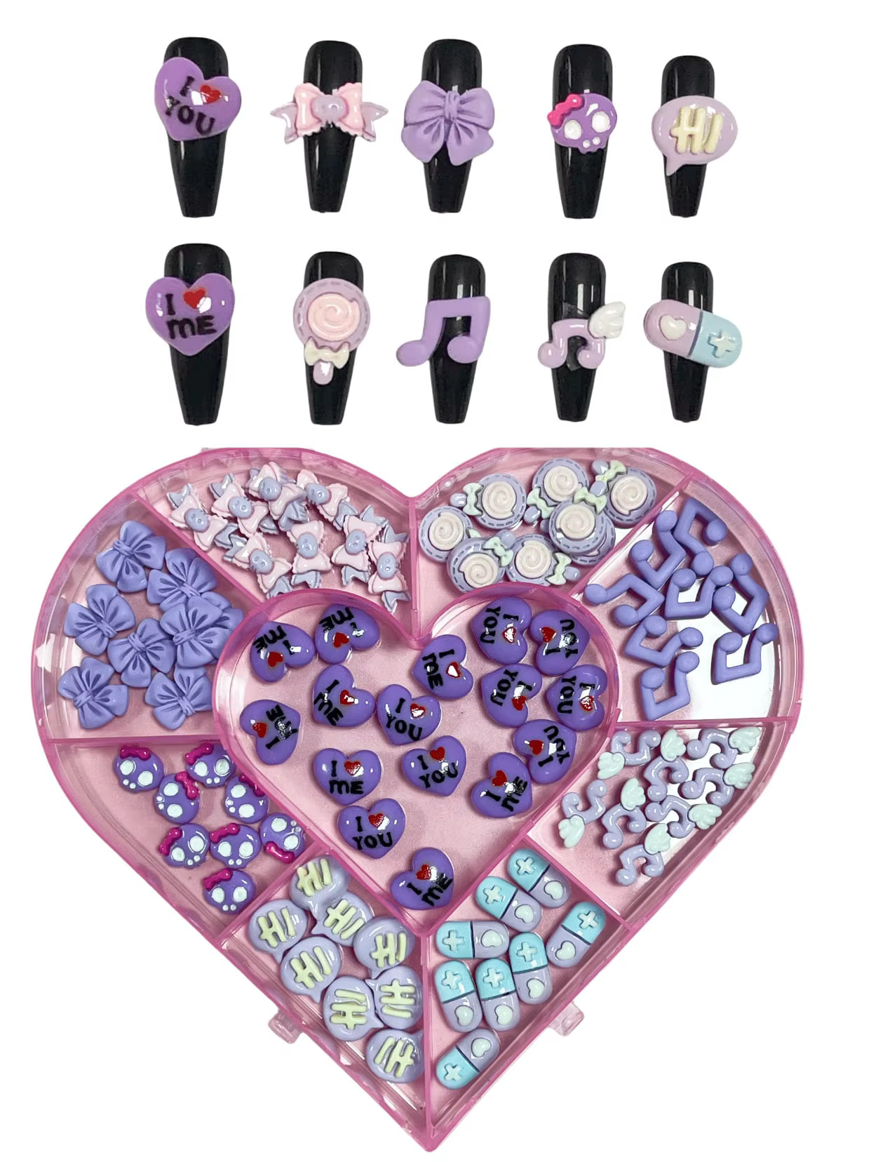 80 pièces Kawaii Halloween Goth lune arc Note de musique Y2K noir rose aile tête de crâne coeur enve
