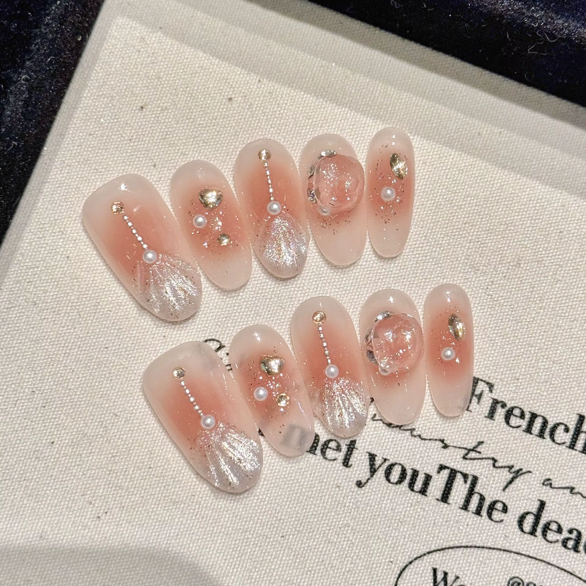 10 pièces à la main sirène faux ongles 3D été océan perle diamant conceptions presse sur ongles Auro