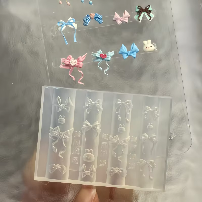 Moule 3D Transparent en Silicone pour Nail Art, 1 pièce, lapin de dessin animé mignon, conception de
