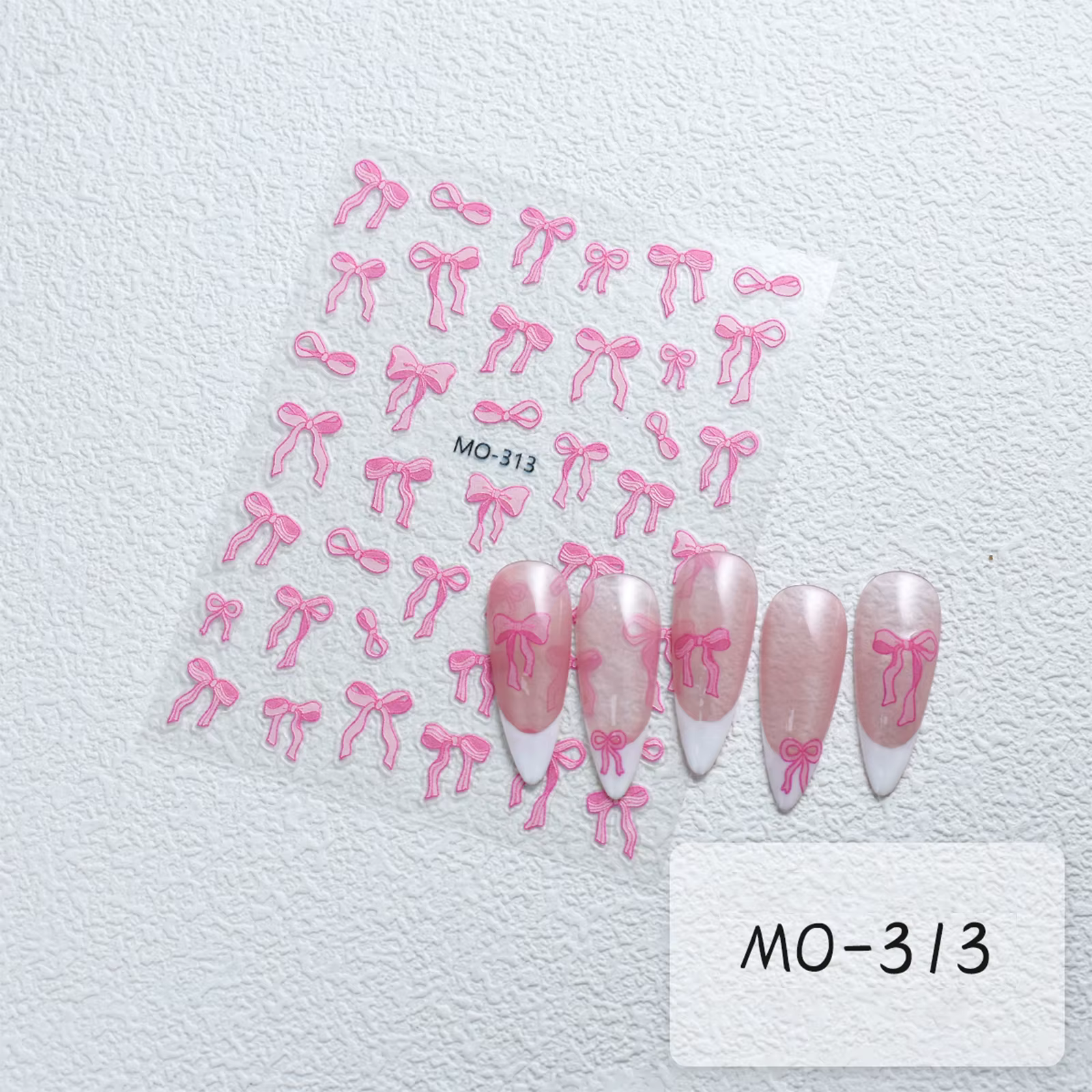 Autocollants pour ongles à nœud papillon, ruban blanc en Relief 3D, mignon, rose doux, autocollants 