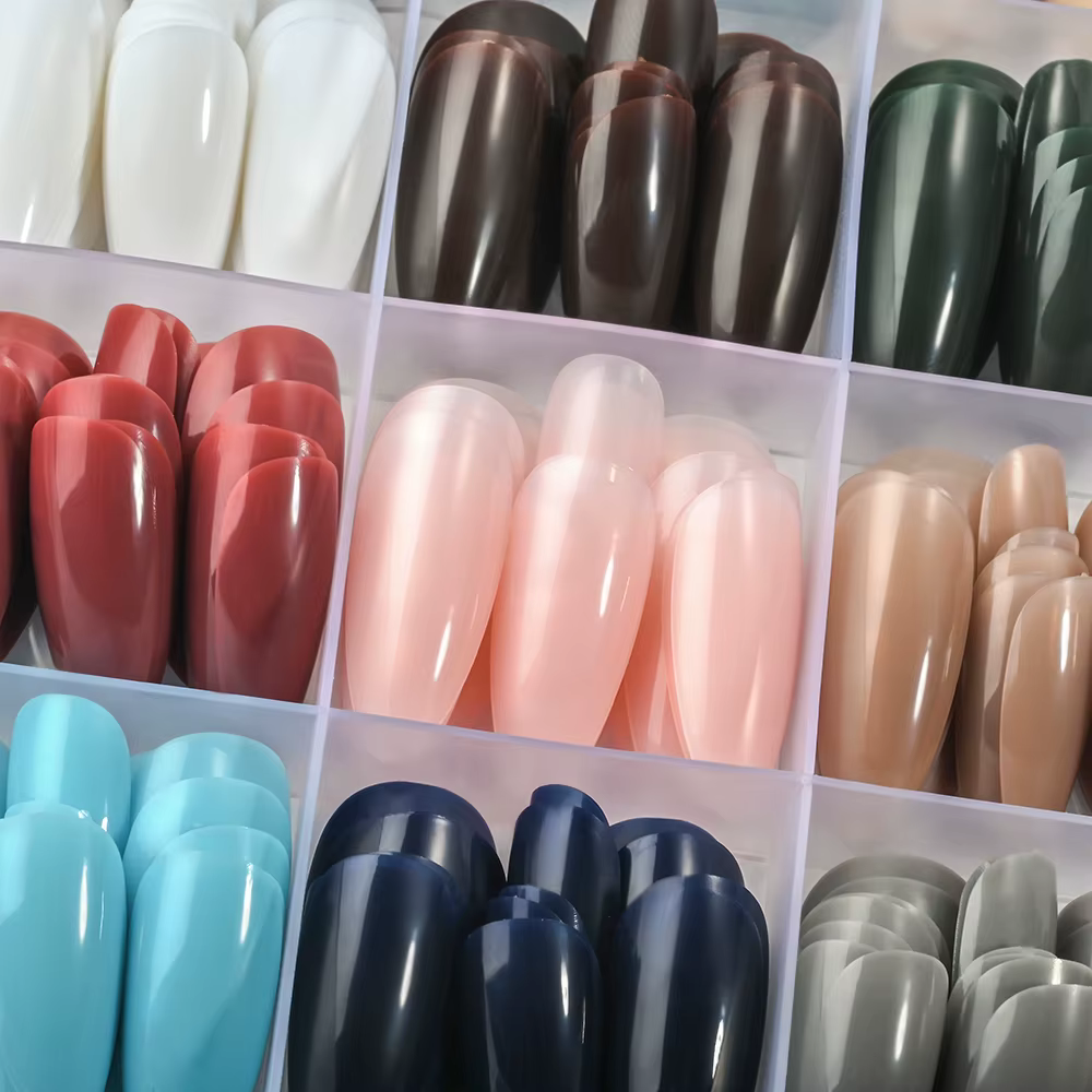 288 pièces brillant rouge/vert/bleu/blanc amande faux ongles longueur moyenne couleur unie couvertur