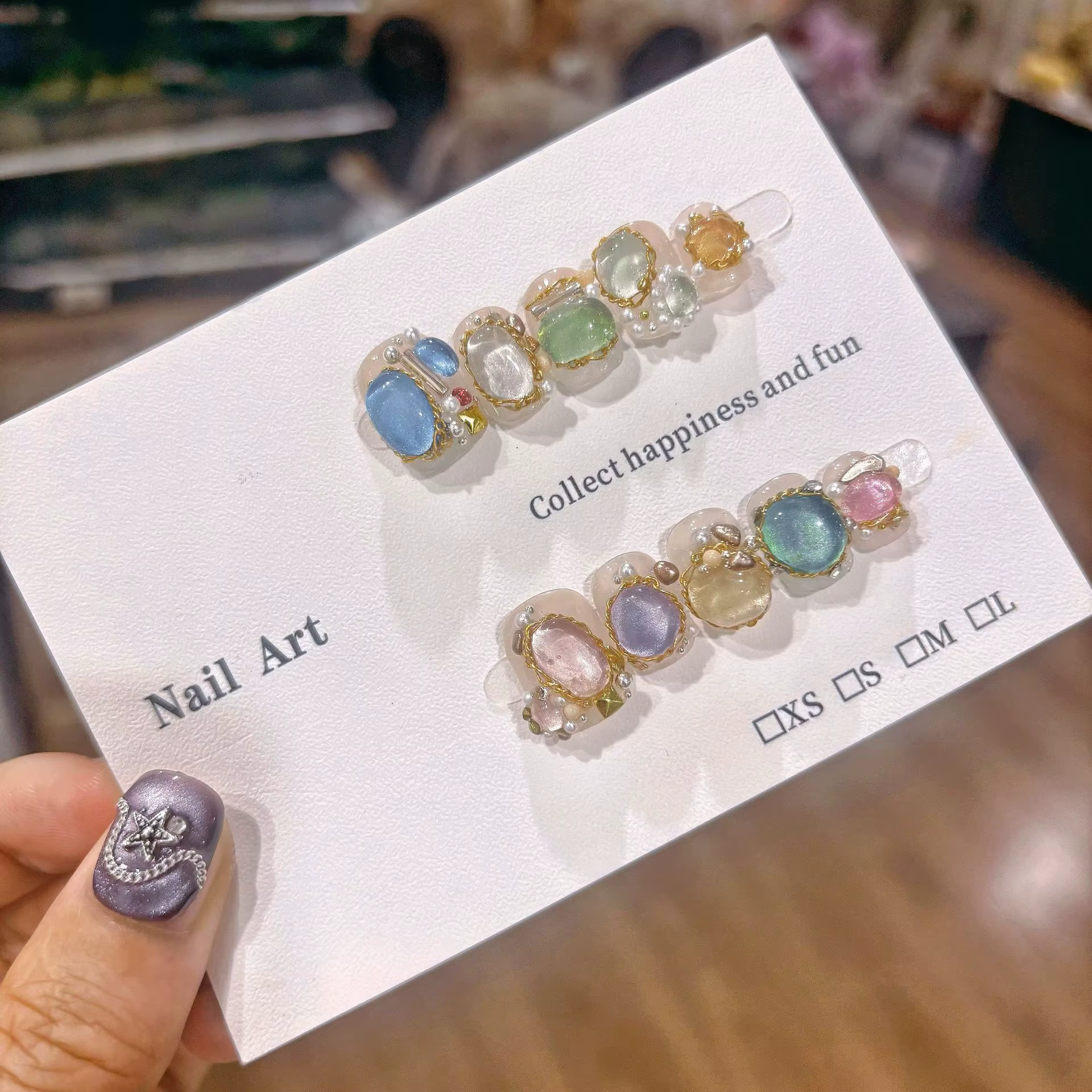 Nouveaux faux ongles à presser faits main, colorés et portables, avec motifs floraux et diamants, en