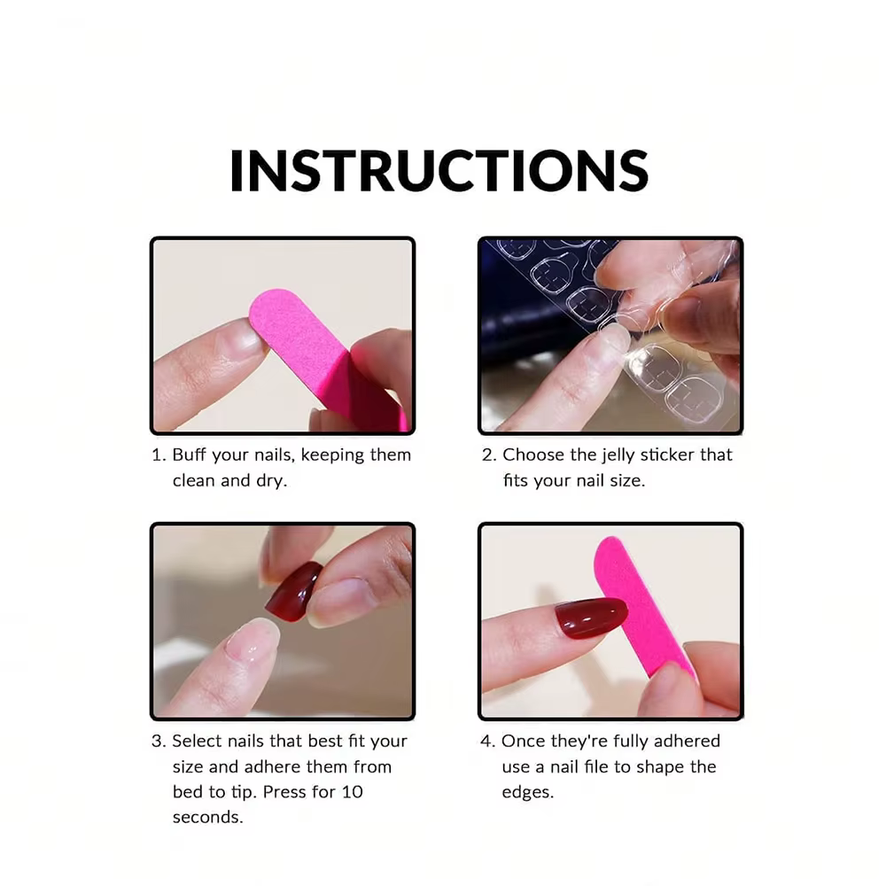 Faux ongles courts et carrés pour couples, nail art, rose, français, rendez-vous en plein air, soiré