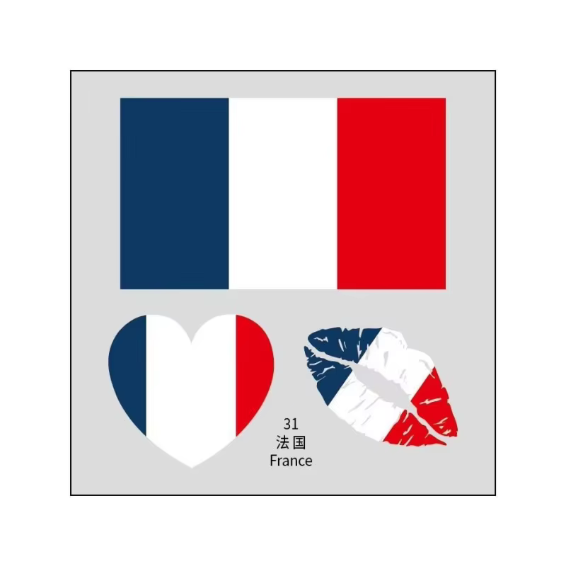 10 feuilles de tatouages temporaires pour le visage, série drapeaux nationaux, pour hommes et femmes