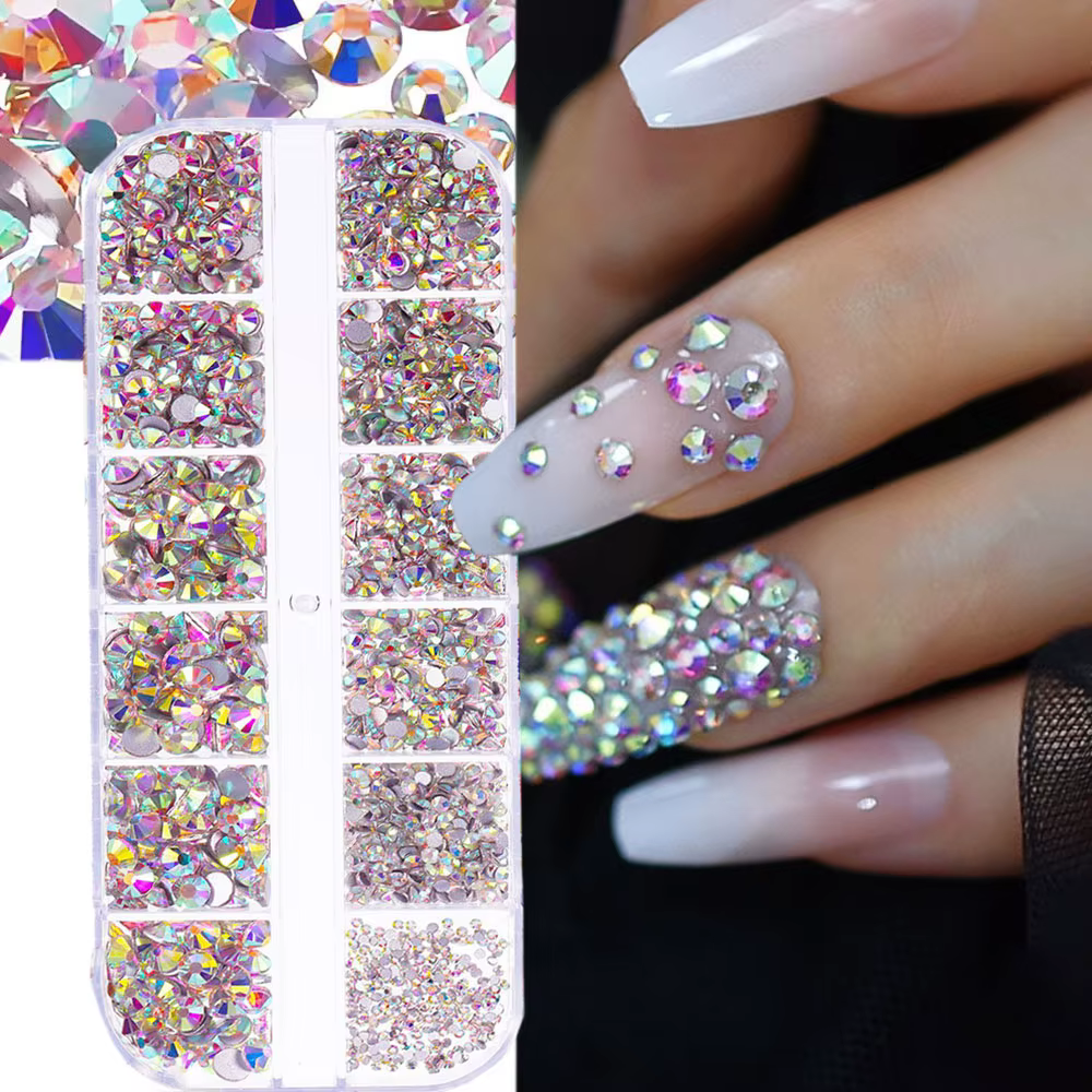 1.5mm-5mm Champagne verre cristal Nail Art gemmes 12 grilles Flatback SS4-SS16 mixte Nail Art strass