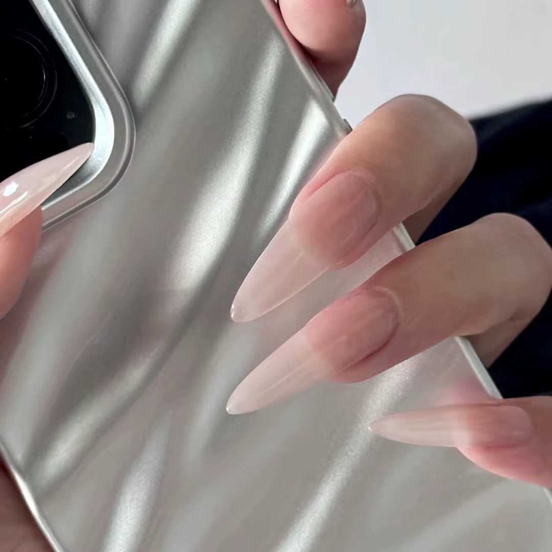 Faux ongles longs et pointus, couleur unie, couverture complète, patchs artificiels portables, 24 pi