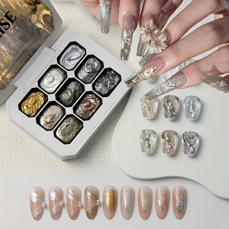 Maillard Ensemble de poudre de gel/gel pour vernis à ongles solide de 9 tailles – Gel pour ongles, v