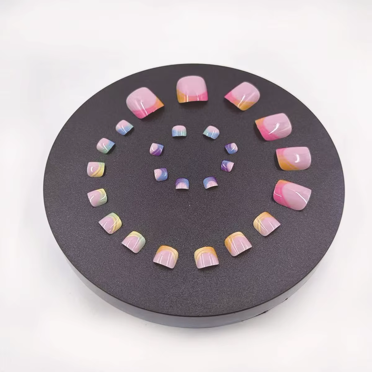 Faux ongles d'été dégradés français pour orteils, ensemble d'ongles courts et carrés, à pression, ar