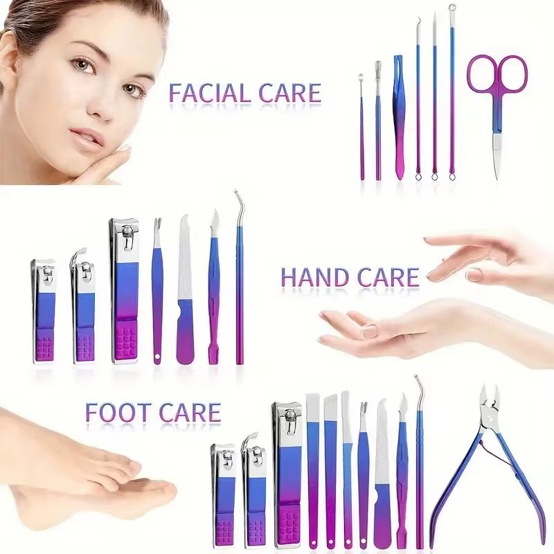 Kit professionnel de manucure et pédicure en acier inoxydable, ensemble de 6 à 18 pièces, soins des