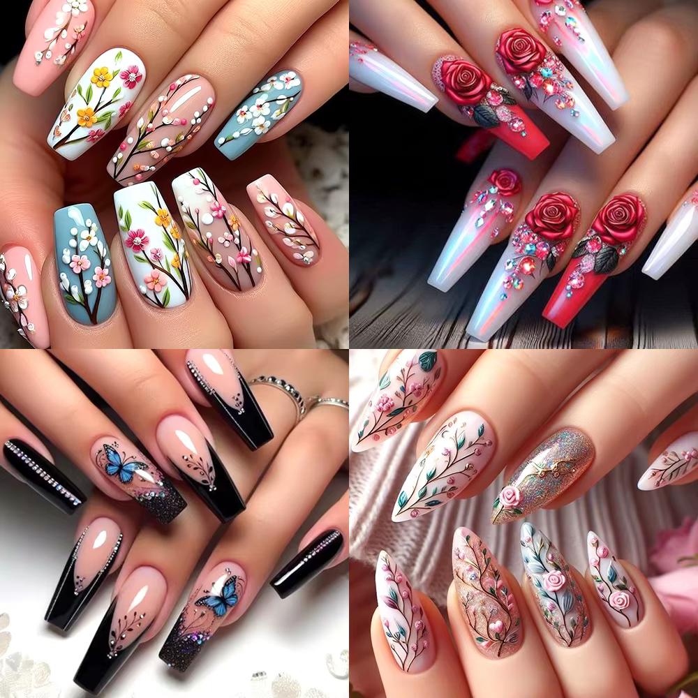 Autocollants 5D en relief pour les ongles, décalcomanies simples pour dames, feuilles décoratives de